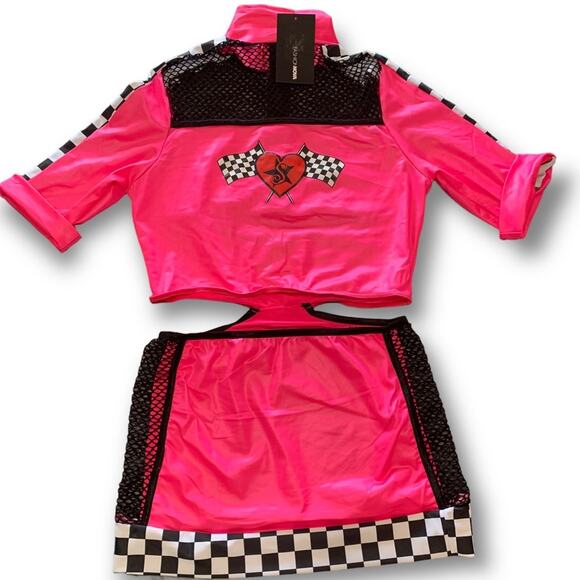 Checkered Mini Dress Fashion Nova The Finish Line Costume Pink Racer Girl Large - Picture 1 of 12